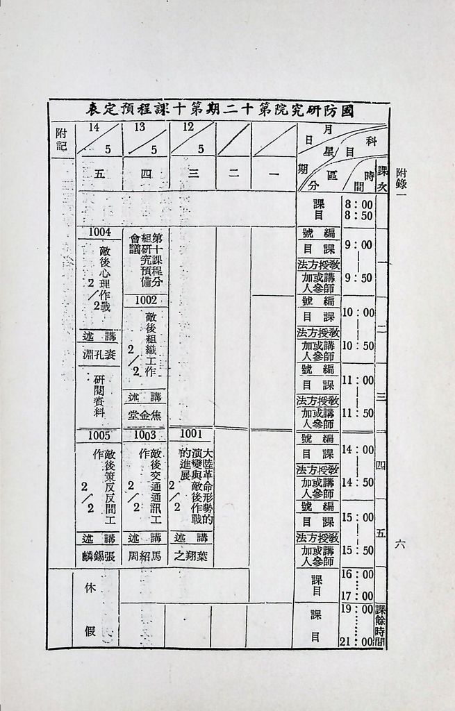 國防研究院第十二期第十課程「大陸革命與敵後作戰」實施計畫綱要的圖檔，第7張，共9張