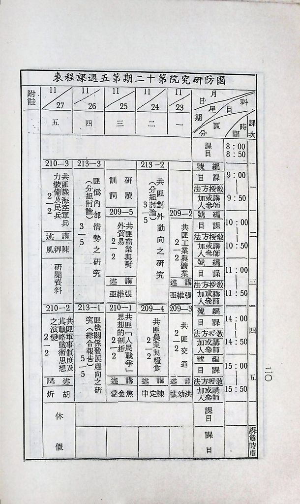 國防研究院第十二期第二課程「敵情研究」實施計畫綱要的圖檔，第21張，共23張