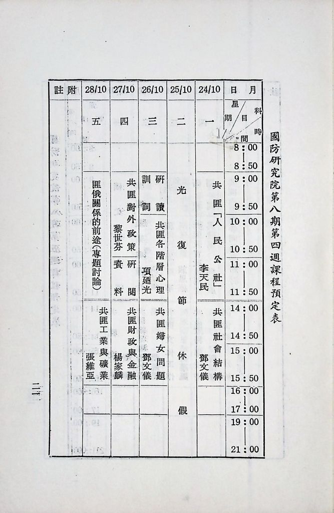 國防研究院第八期第二課程「敵情研究」實施計畫綱要的圖檔，第22張，共25張