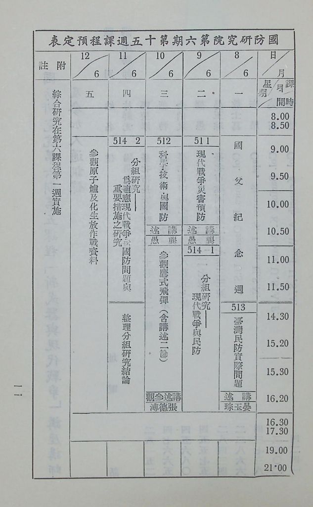 國防研究院第六期第五課程「新武器與現代戰爭」實施計劃綱要的圖檔，第12張，共15張