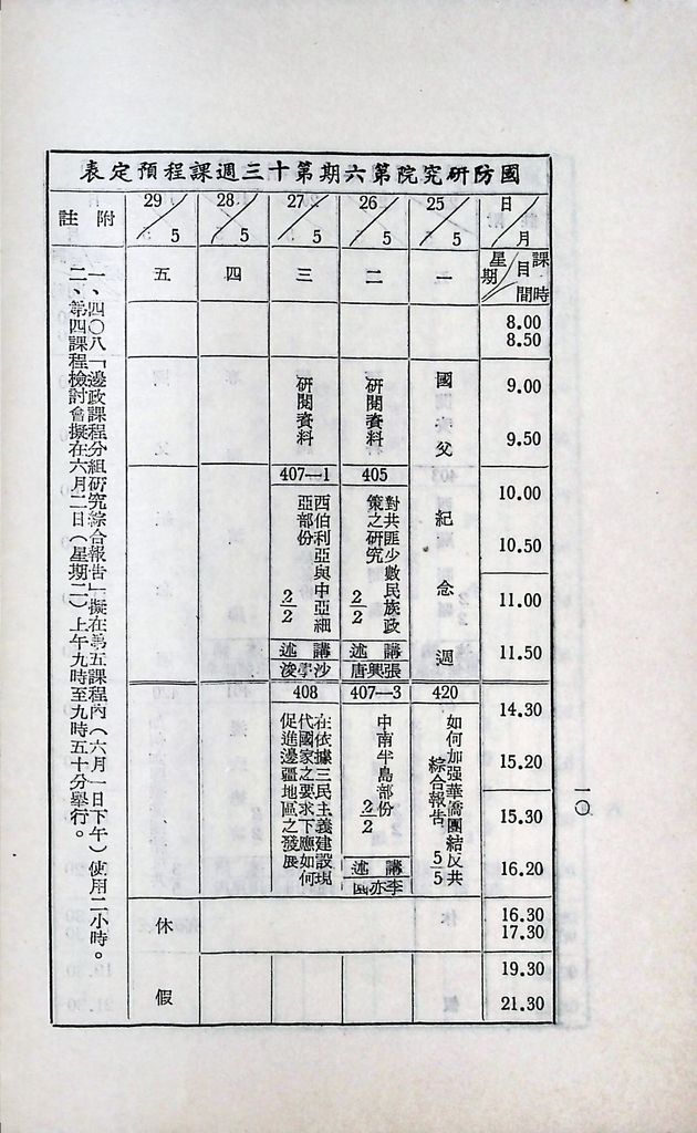 國防研究院第六期第四課程「邊政與僑務」實施計畫綱要的圖檔，第11張，共11張