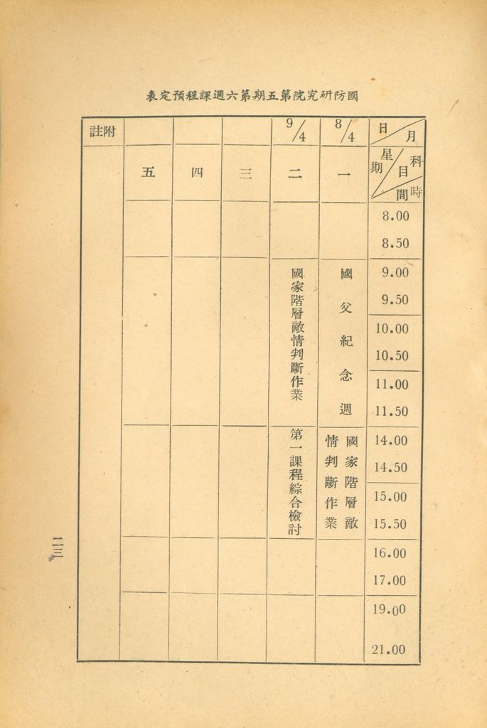 國防研究院第五期第一課程「敵情研究」實施計劃綱要的圖檔，第24張，共24張